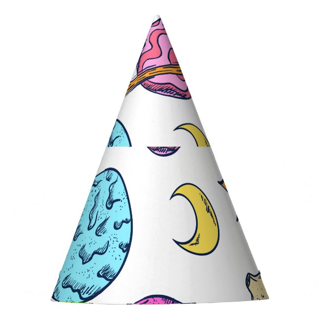 Space Doodles Cosmic Background Party Hat (Front)