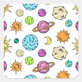 Space Doodles Cosmic Background Square Sticker