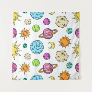 Space Doodles Cosmic Background Tapestry