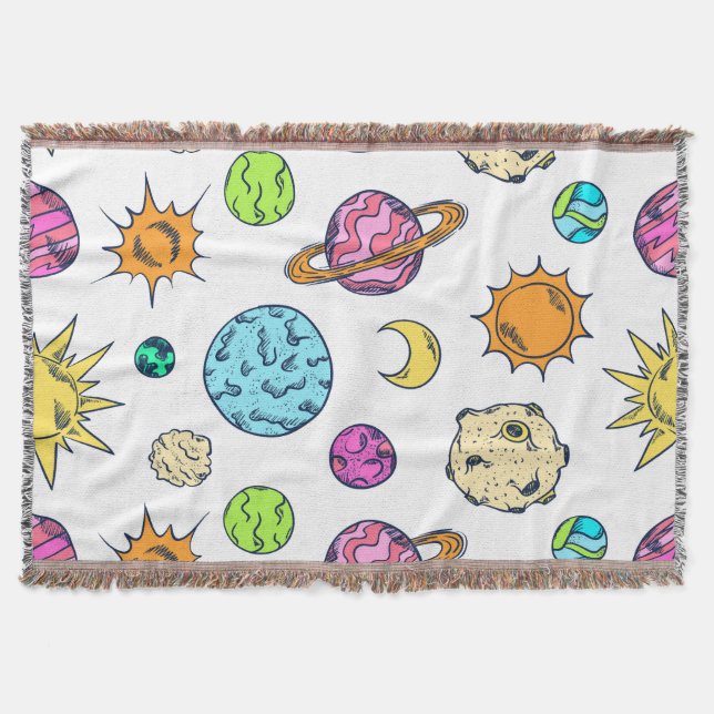 Space Doodles Cosmic Background Throw Blanket (Front)