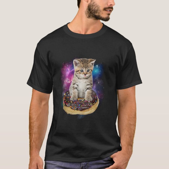 Space Doughnut Cat Shirt Flying Kitty Galaxy T Shi (Front)