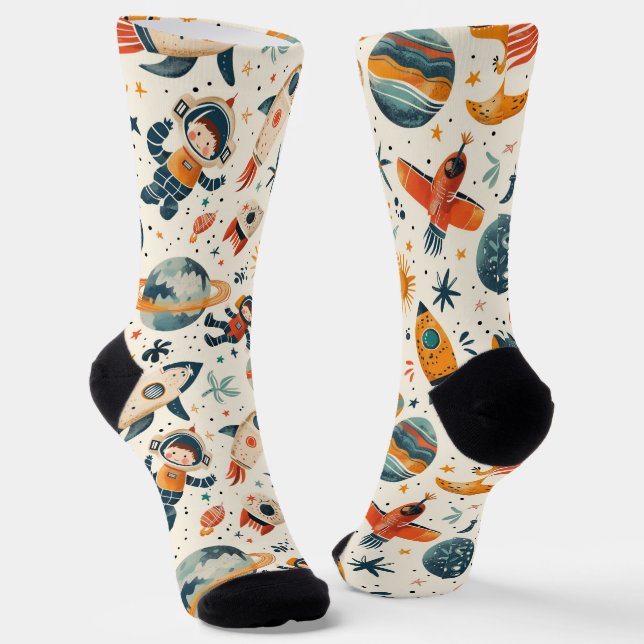 Space Drawings on White Socks (Angled)