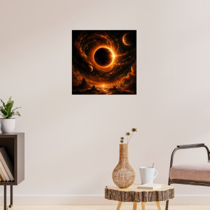 Space Eclipse Wall Art, Apocalyptic Planet Print