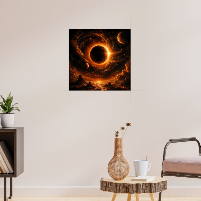 Space Eclipse Wall Art, Apocalyptic Planet Print (Living Room 3)