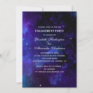 Space engagement party. Night stars. Modern navy Invitation