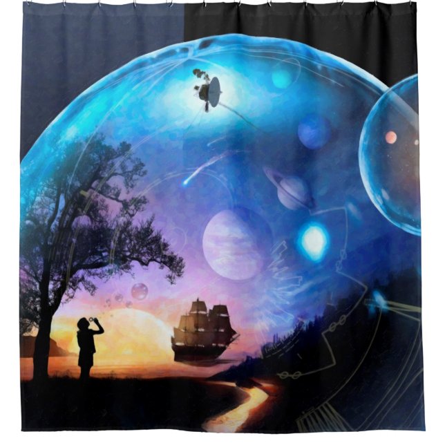 Space Exploration Artwork Voyager Spacecraft Shower Curtain (Front)