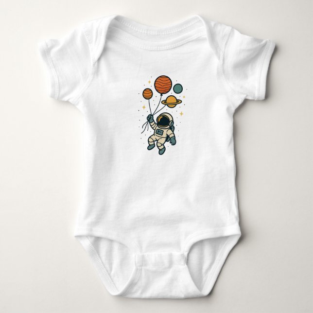 Space Explorer – Astronaut with Planet Balloons Baby Bodysuit (Front)