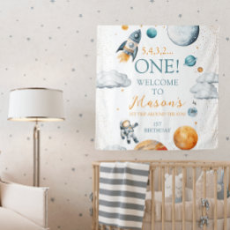 Space Explorer Boy Birthday Welcome Banner Tapestry