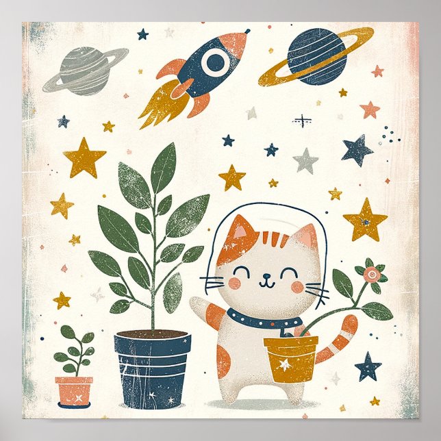 Space Explorer cat Astronaut Kids Room Wall Art (Front)