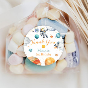 Space Explorer Thank You Birthday Astronaut Planet Classic Round Sticker