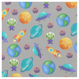 Space Explorers on Grey Fabric
