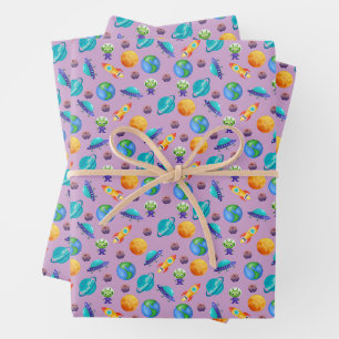 Space Explorers on Lavender Purple Wrapping Paper Sheet