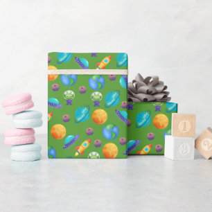 Space Explorers on Maximum Green Wrapping Paper