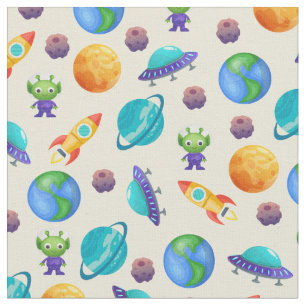 Space Explorers on Pale Yellow Fabric