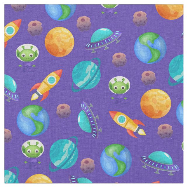 Space Explorers on Royal Blue Fabric (Close Up)