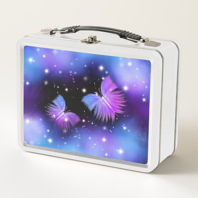 Space Fantasy Butterflies Cosmic Metal Lunch Box (Front)