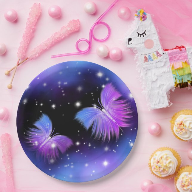 Space Fantasy Butterflies Cosmic Paper Plate (Party)