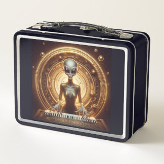 Space Femail Alien Beautiful Golden Dress Metal Lunch Box
