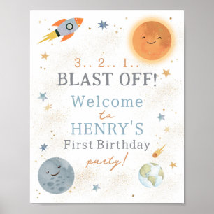 Space first birthday welcome sign