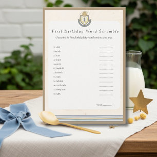 Space First Birthday Word Scramble Game card