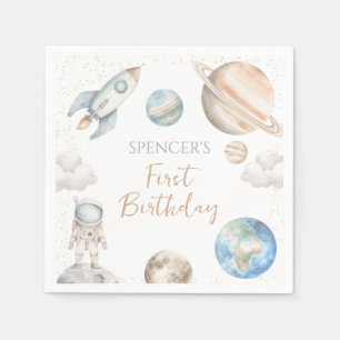 Space First Trip Around Sun Boy 1st Birthday Napkin