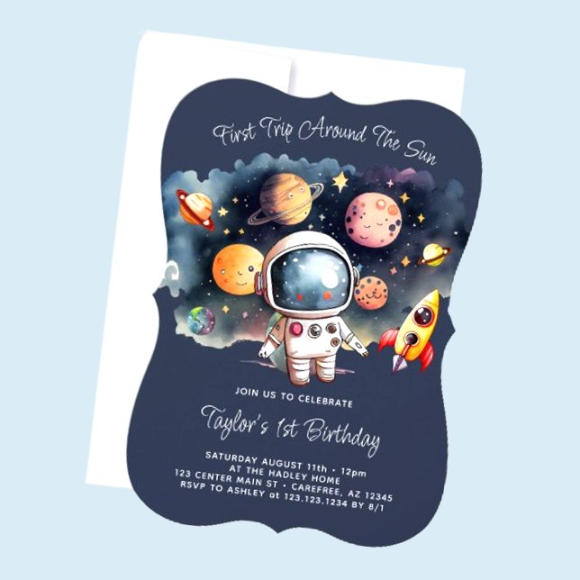 Space First Trip Around The Sun 1st Birthday Invitation (Creator Uploaded)