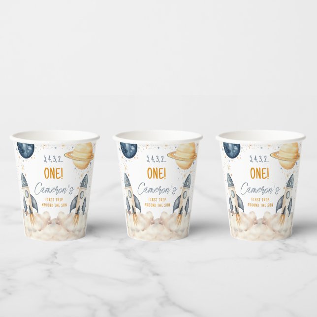 Space First Trip Around The Sun Birthday Party Paper Cups (Multi)