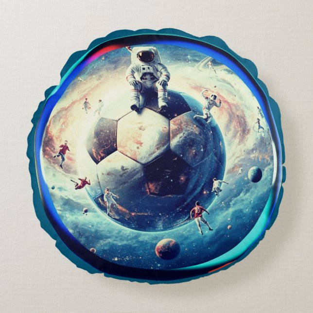 Space Football Astronaut Round Cushion (Front)