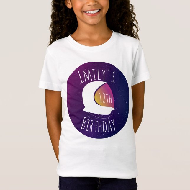 Space Galaxy Astronaut Purple Ombre Birthday Party T-Shirt (Front)