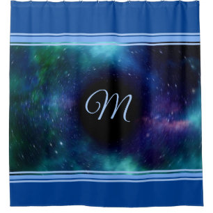 Space Galaxy Black Hole Blue Trim Monogram  Shower Curtain