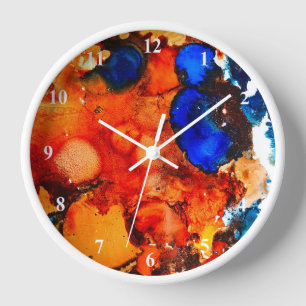 Space galaxy blue planet watercolor clock