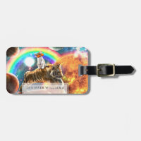 Space Galaxy Cat Riding Tiger on Pizza            