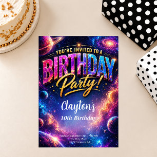 Space Galaxy Celebration Theme Birthday Party Invitation