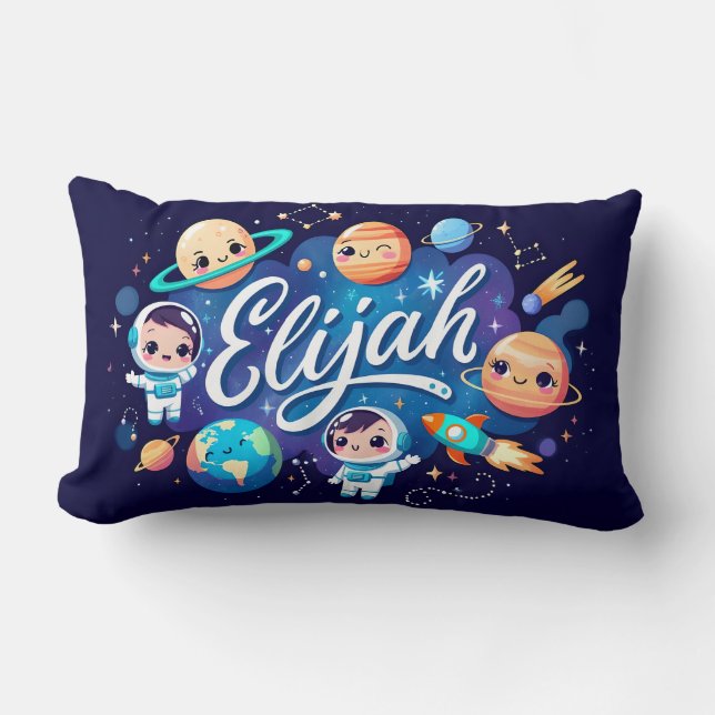 Space Galaxy Elijah Personalised Throw Pillow (Front)