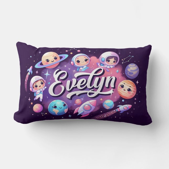 Space Galaxy Evelyn Personalised Throw Pillow (Front)