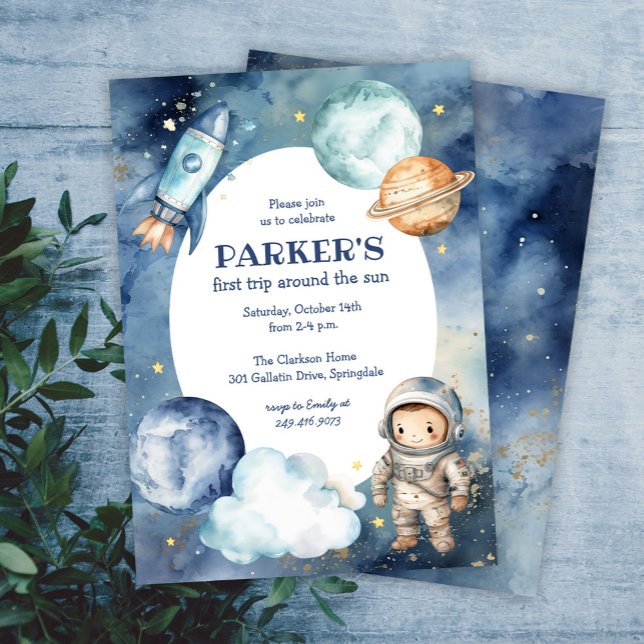 Space Galaxy First Trip Around the Sun Birthday Invitation (Creator Uploaded)