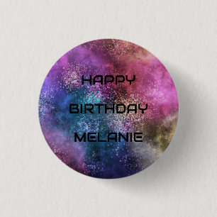 Space Galaxy Happy Birthday 3 Cm Round Badge