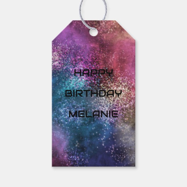Space Galaxy Happy Birthday Gift Tags (Front)