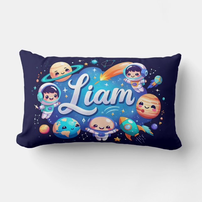 Space Galaxy Liam Personalised Throw Pillow (Front)