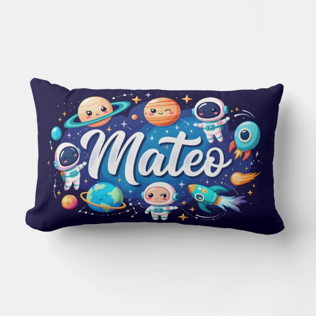 Space Galaxy Mateo Personalised Throw Pillow (Front)