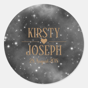 Space Galaxy Monogram Gold Wedding Sticker