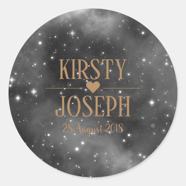 Space Galaxy Monogram Gold Wedding Sticker (Front)