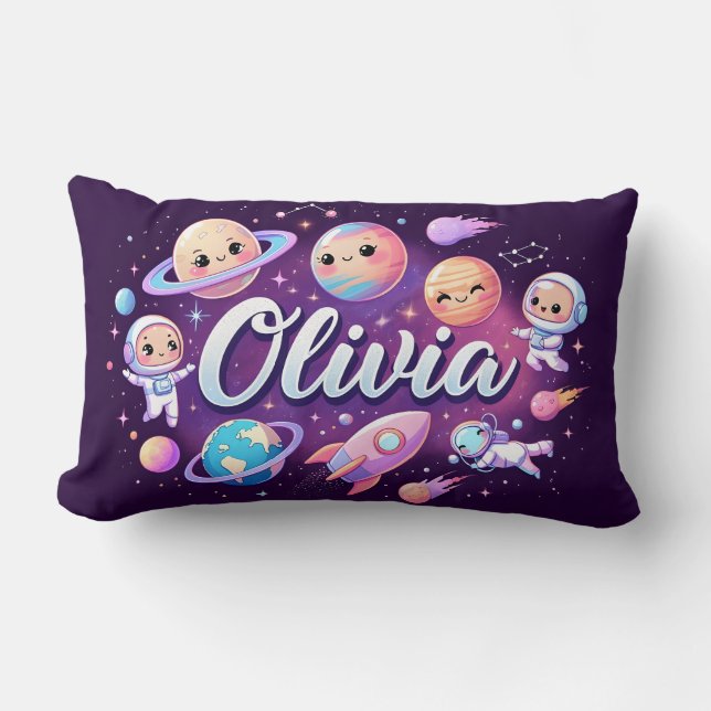 Space Galaxy Olivia Personalised Throw Pillow (Front)