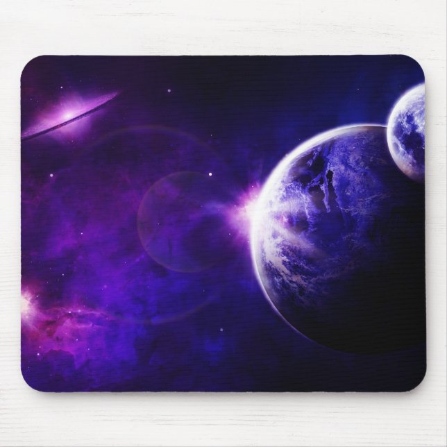 Space Galaxy Planets Stars in Purple Blue Tones Mouse Pad (Front)