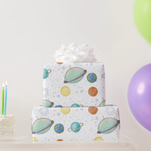 Space Galaxy Planets, Stars & Rocket  Orbits astro Wrapping Paper