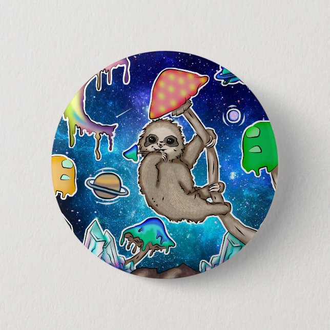 Space Galaxy Sloth Cosmic Mushrooms Weird Crystal 6 Cm Round Badge (Front)