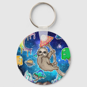 Space Galaxy Sloth Cosmic Mushrooms Weird Crystal Key Ring