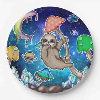 Space Galaxy Sloth Cosmic Mushrooms Weird Crystal Paper Plate