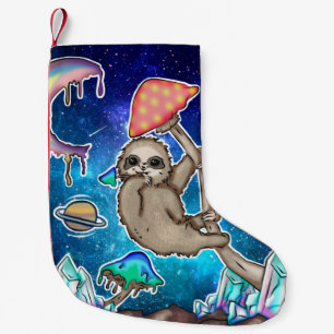 Space Galaxy Sloth Cosmic Mushrooms Weird Crystal Small Christmas Stocking