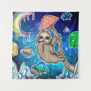 Space Galaxy Sloth Cosmic Mushrooms Weird Crystal Tapestry